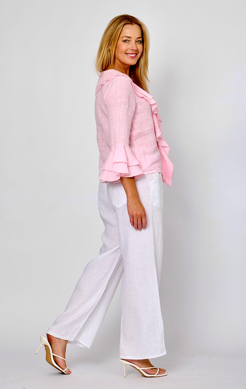 LA STRADA LINEN FRILLED TOP