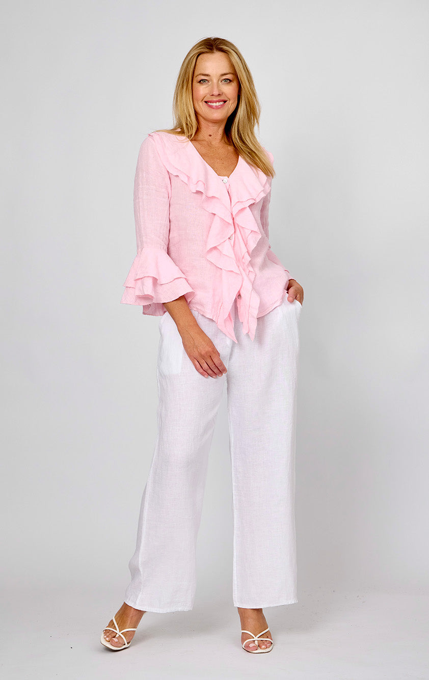 LA STRADA LINEN FRILLED TOP