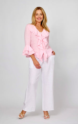 LA STRADA LINEN FRILLED TOP