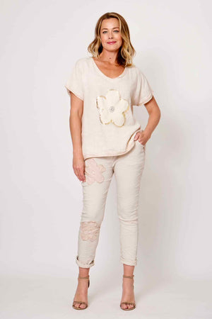 LA STRADA APPLIQUE FLOWER ELASTANE PANTS