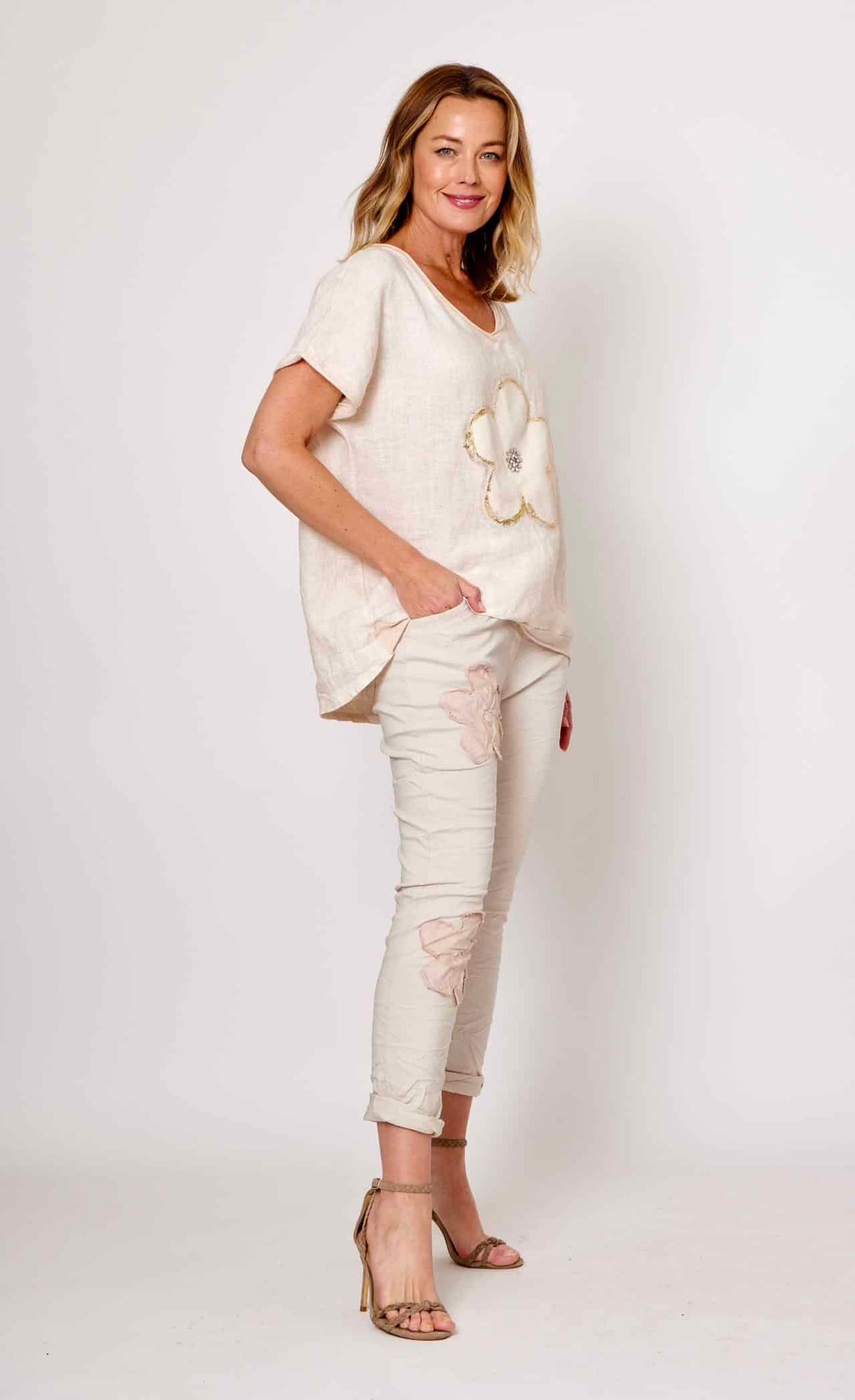 LA STRADA APPLIQUE FLOWER ELASTANE PANTS