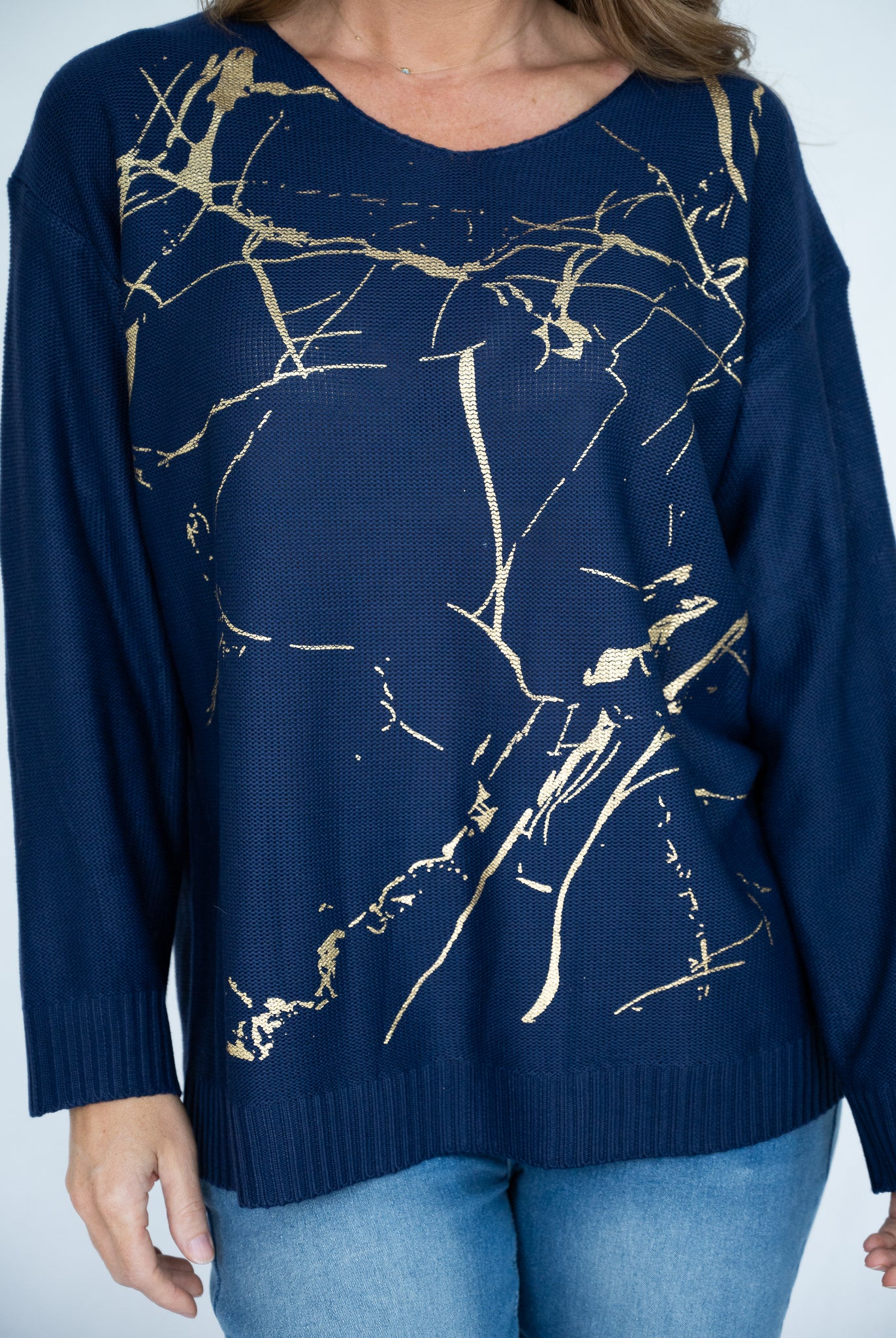 JOLIE SAULE GOLDEN PRINT V-NECK KNIT JUMPER