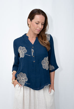 JOLIE SAULE FLORAL EMBROIDERY BLOUSE