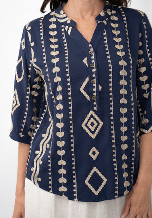 JOLIE GEOMETRIC EMBROIDERY BLOUSE