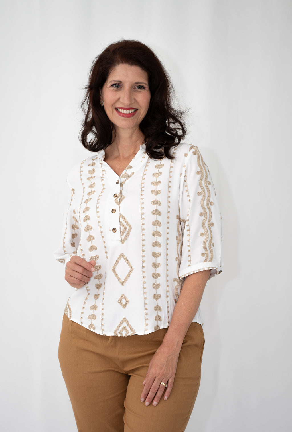 JOLIE SAULE GEOMETRIC EMBROIDERY BLOUSE