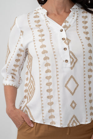 JOLIE SAULE GEOMETRIC EMBROIDERY BLOUSE