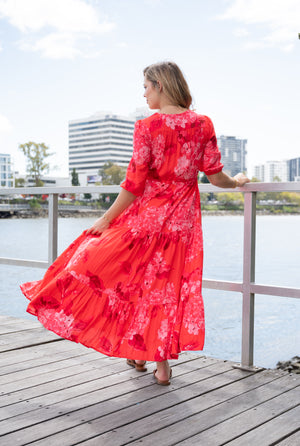 FRIA HYDRANGEA PRINT SELMA MAXI DRESS
