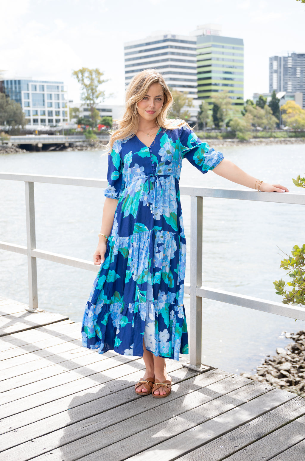 FRIA HYDRANGEA PRINT SELMA MAXI DRESS