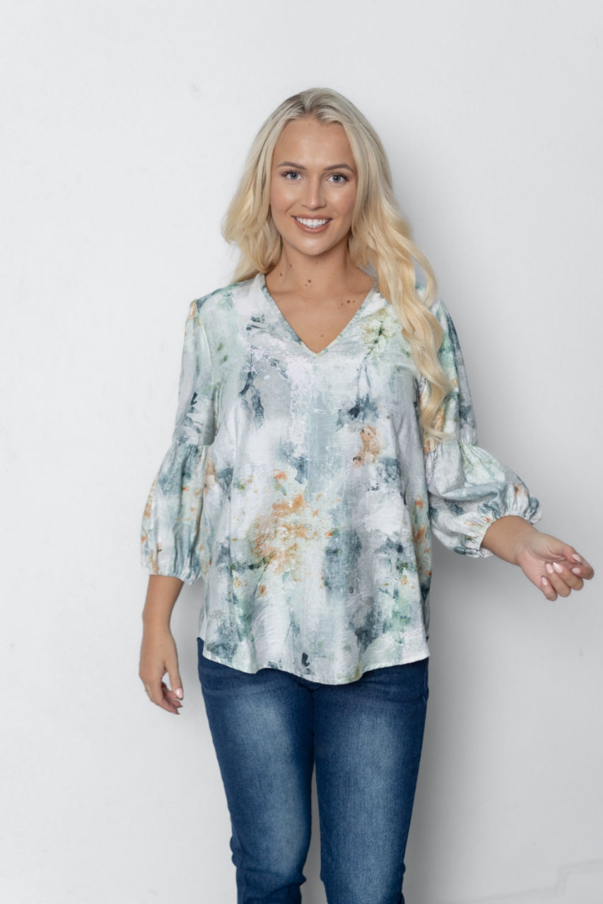 WILLOW TREE ABSTRACT PRINT V NECK TOP