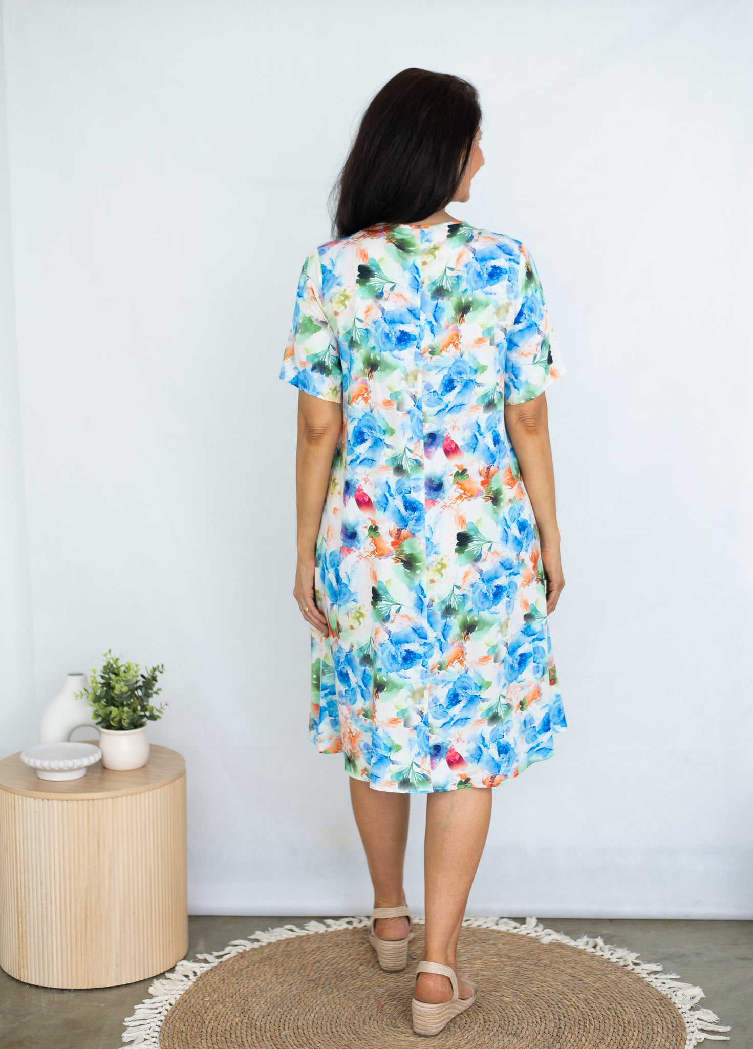 JOLIE SAULE FLORAL PRINT FRONT PLEATS DRESS