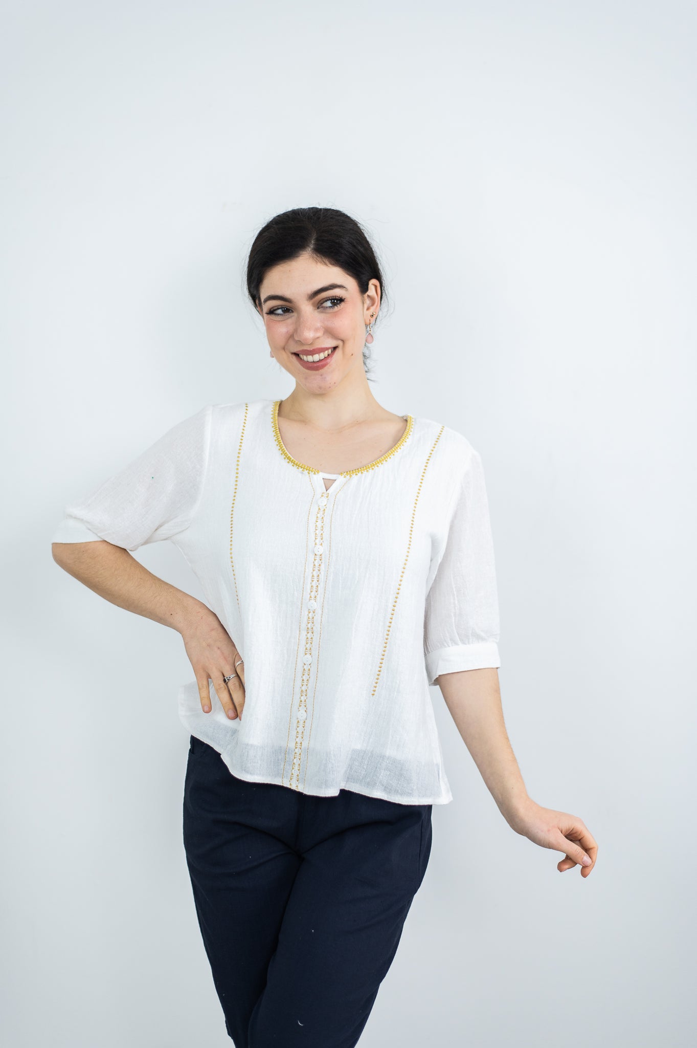 JOLIE SAULE EMBROIDERED SHORT SLEEVE TOP