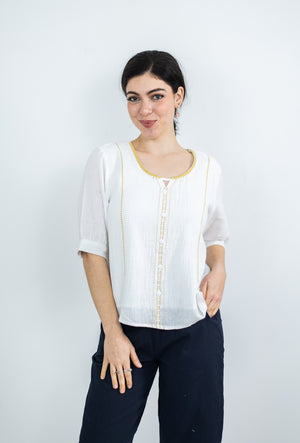 JOLIE SAULE EMBROIDERED SHORT SLEEVE TOP