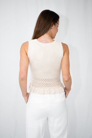 FRIA COTTON FRILL HEM SLEEVELESS KNIT TOP
