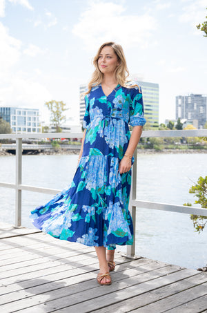 FRIA HYDRANGEA PRINT SELMA MAXI DRESS