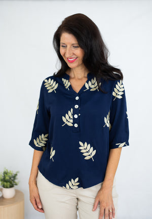 JOLIE SAULE GOLDEN LEAVES EMBROIDERED BLOUSE