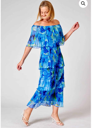 L'AMORE OFF SHOULDER MULTI LAYERS PLEATED DRESS