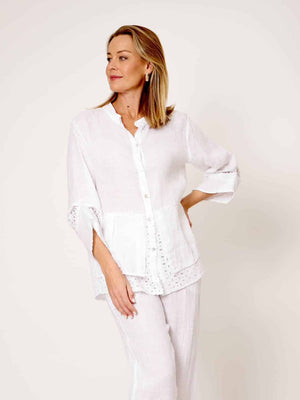 LA STRADA LINEN EMBROIDERED PANEL SHIRT