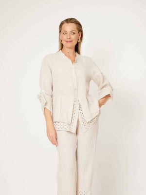 LA STRADA LINEN EMBROIDERED PANEL SHIRT