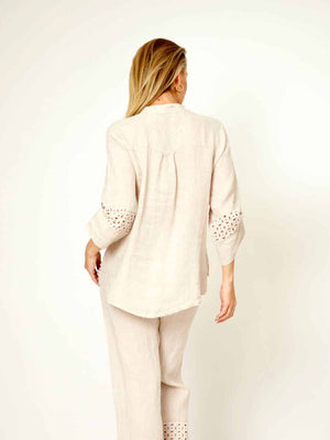 LA STRADA LINEN EMBROIDERED PANEL SHIRT