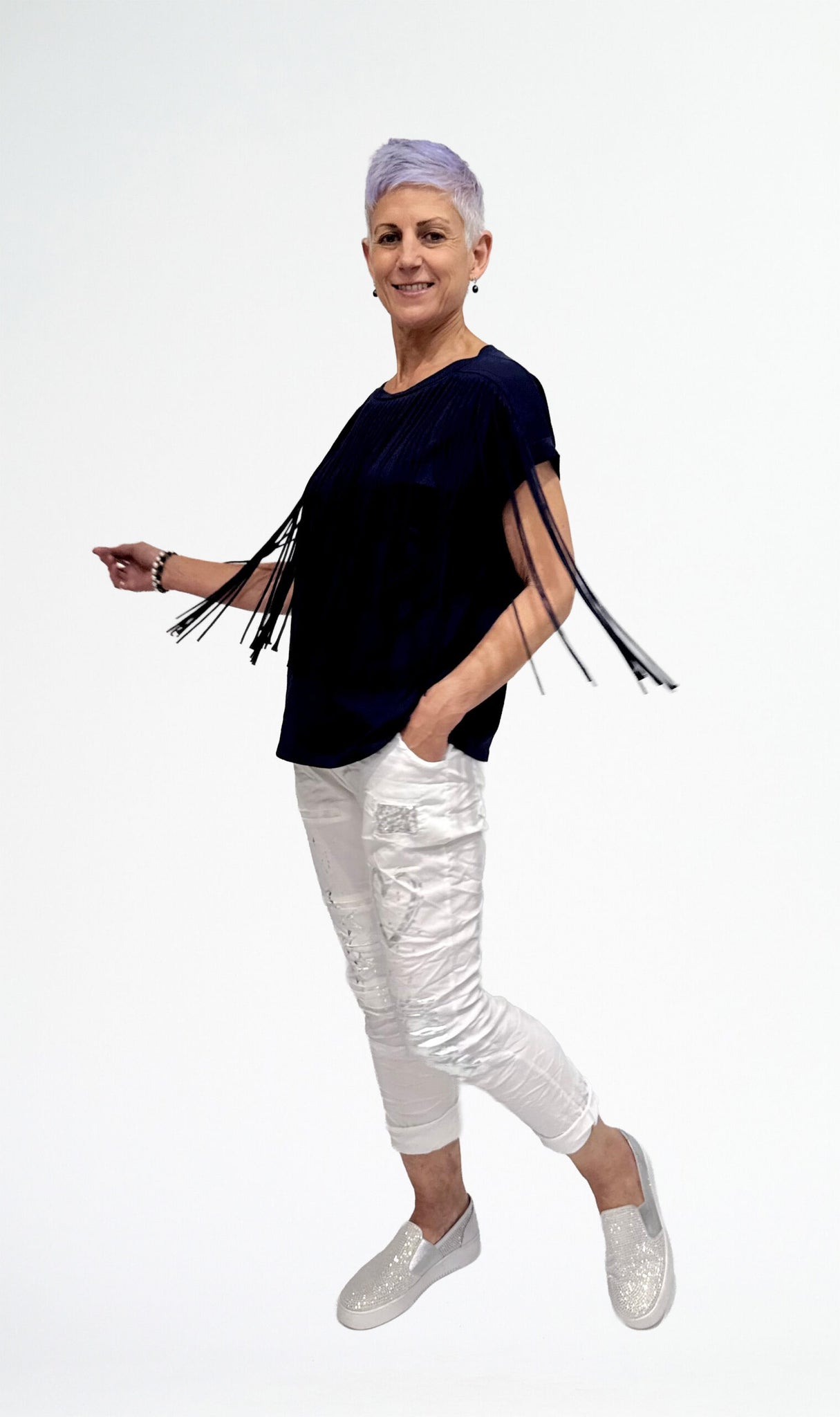 LA STRADA FOIL SEQUIN PATCH PANTS