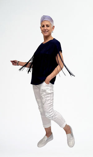 LA STRADA FOIL SEQUIN PATCH PANTS