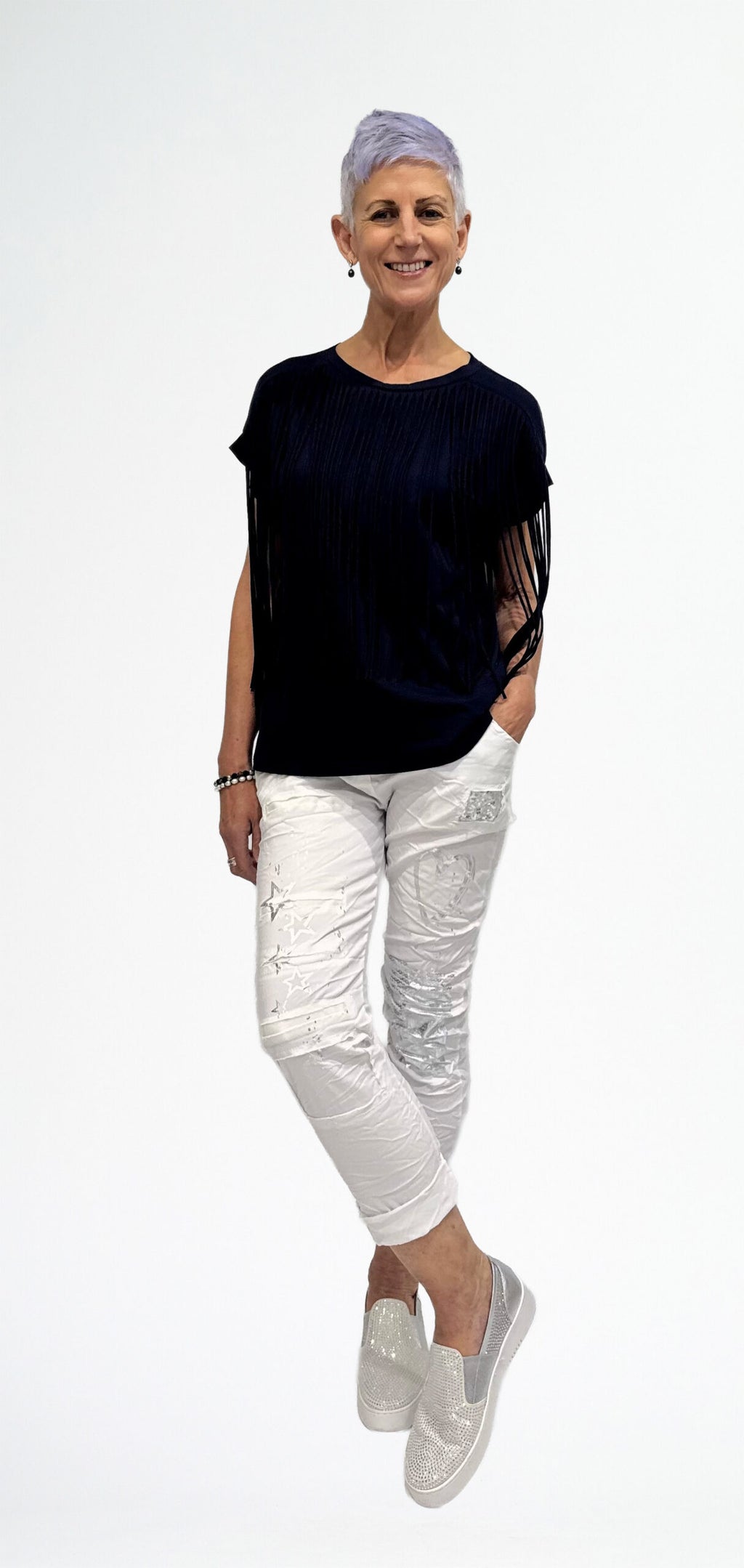 LA STRADA FOIL SEQUIN PATCH PANTS