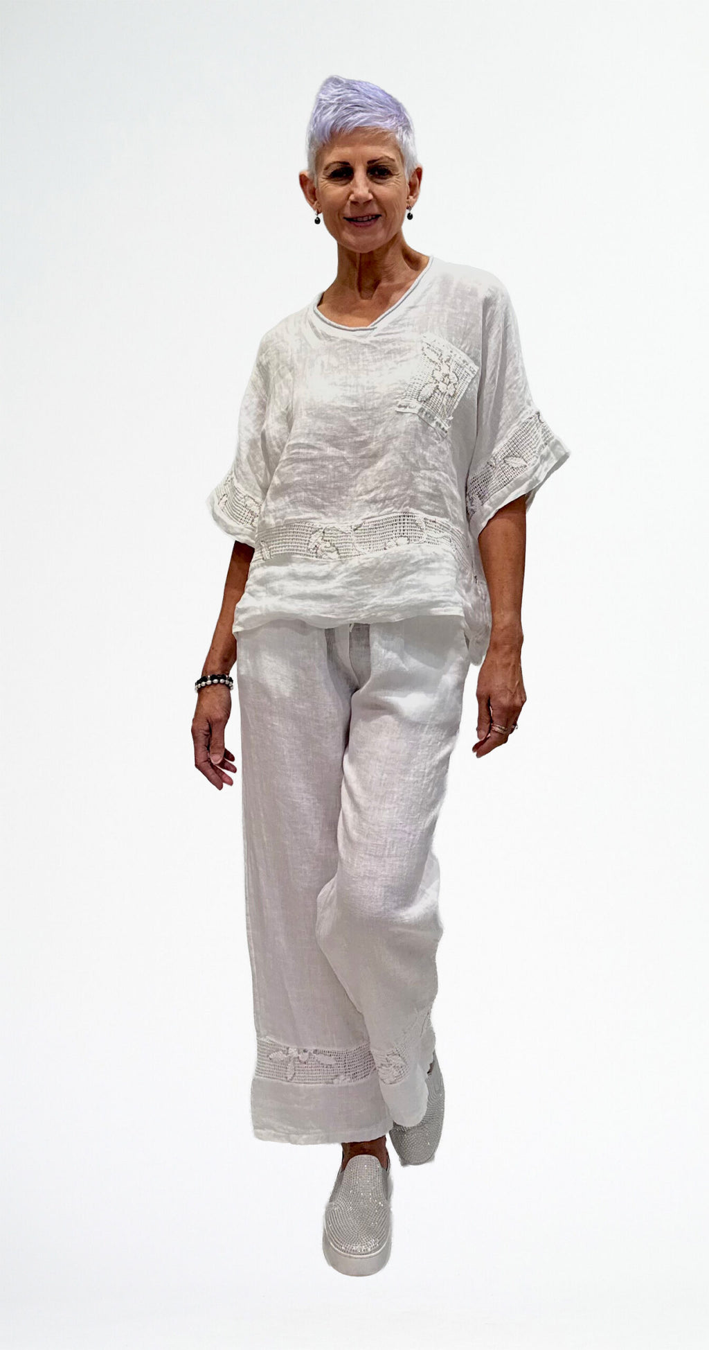 LA STRADA MESH BLING DETAIL SIVER ROLL NECK TOP