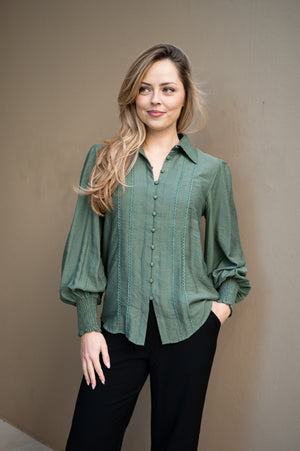 FRIA PLAIN LACE TRIM BLOUSE