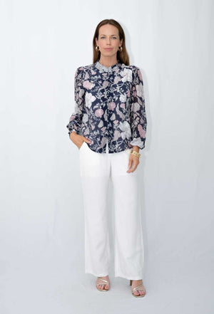 FRIA FLOWER WITH STEM BALL BUTTON BLOUSE
