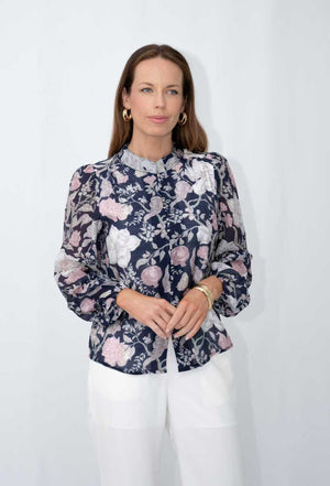 FRIA FLOWER WITH STEM BALL BUTTON BLOUSE