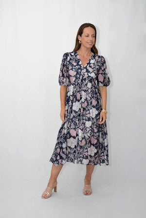 FRIA FLOWER WITH STEM BUTTON THRU DRESS
