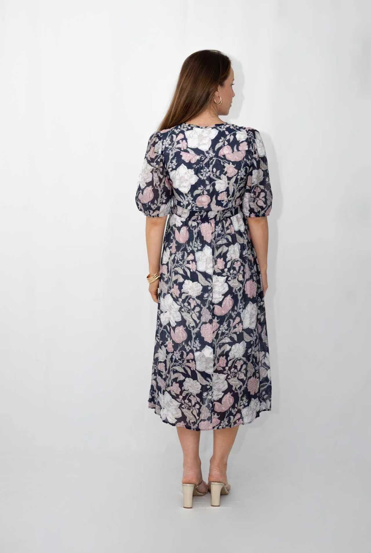 FRIA FLOWER WITH STEM BUTTON THRU DRESS