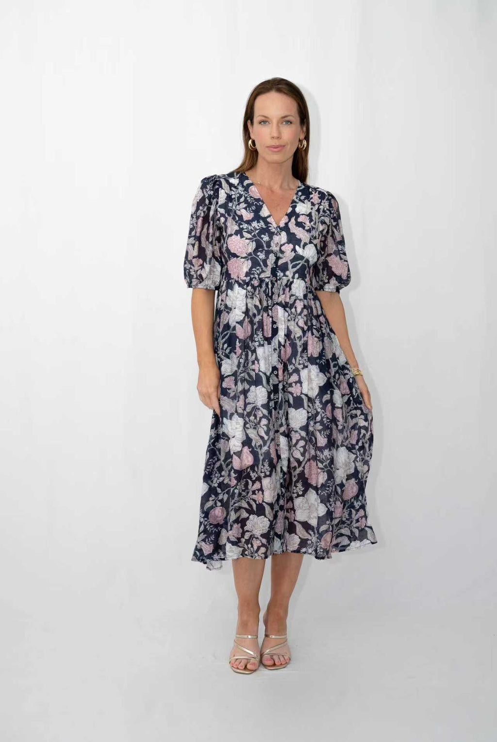 FRIA FLOWER WITH STEM BUTTON THRU DRESS
