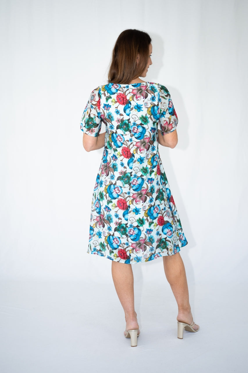 JOLIE SAULE FLORAL PRINT FRONT PLEATS DRESS
