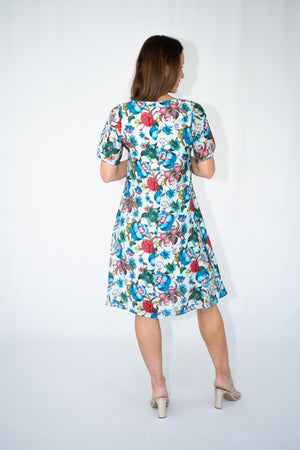 JOLIE SAULE FLORAL PRINT FRONT PLEATS DRESS