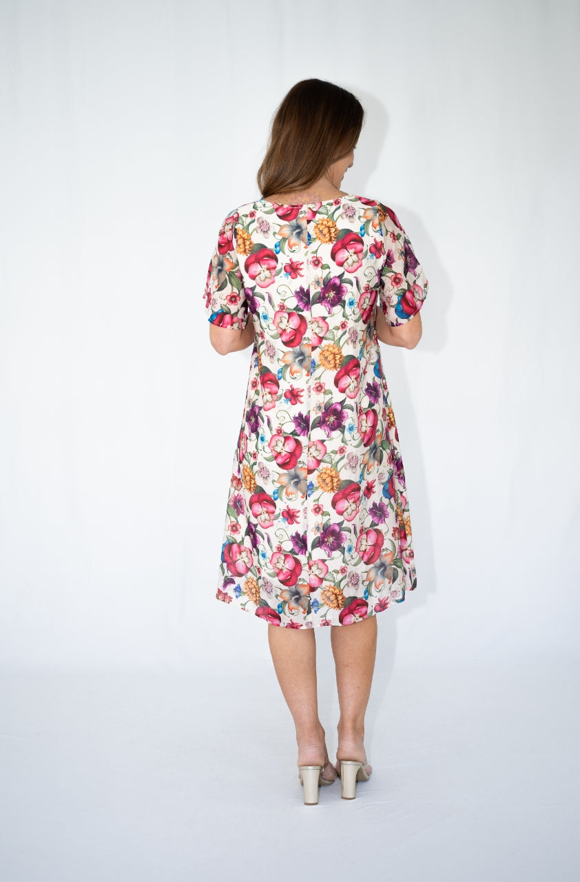 JOLIE SAULE FLORAL PRINT FRONT PLEATS DRESS