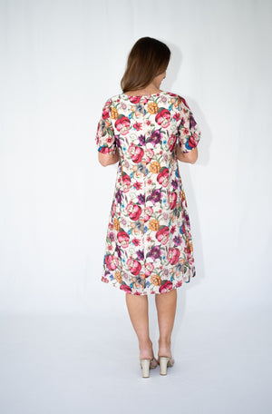 JOLIE SAULE FLORAL PRINT FRONT PLEATS DRESS