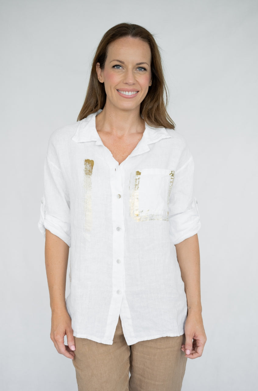 ITALY LINEN GOLDEN PRINT SHIRT