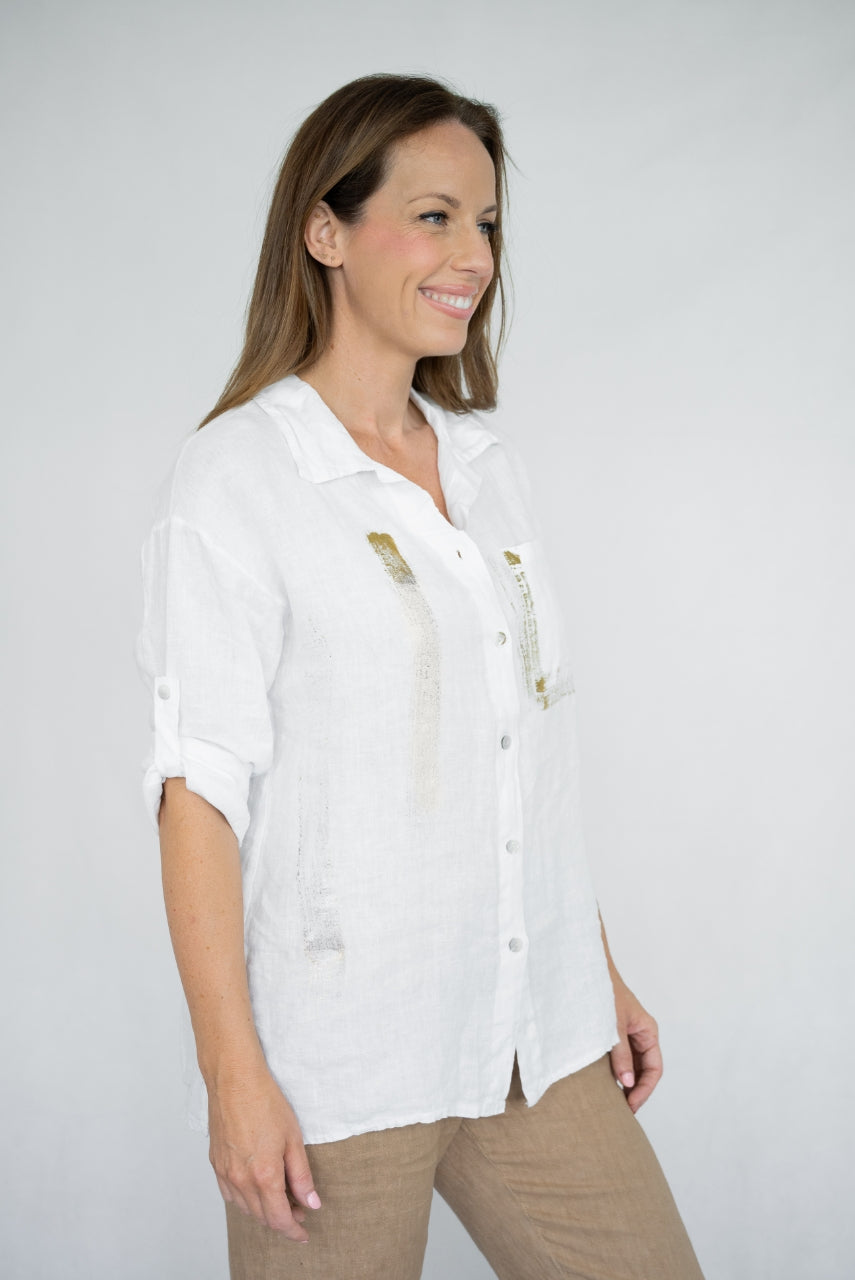 ITALY LINEN GOLDEN PRINT SHIRT