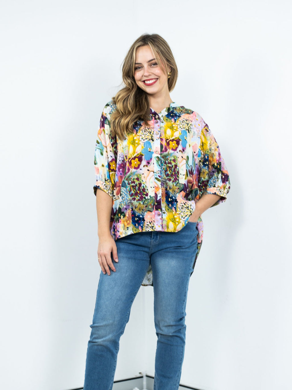 WILLOW TREE ABSTRACT PRINT BISHOP SLEEVE BLOUSE