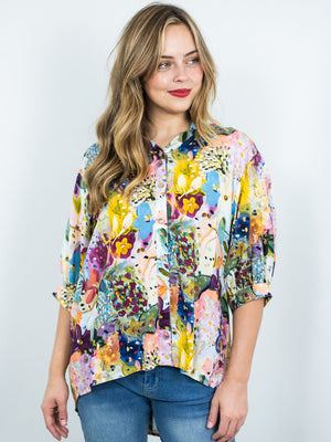 WILLOW TREE ABSTRACT PRINT BISHOP SLEEVE BLOUSE