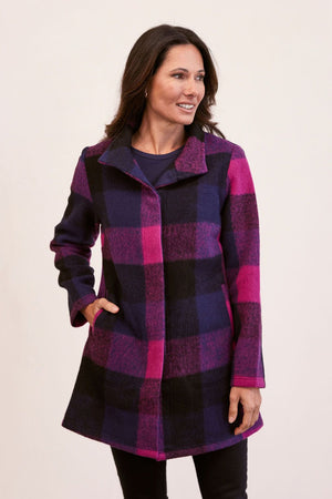 SEE SAW WOOL BLEND PLAID FUNNEL NECK COAT