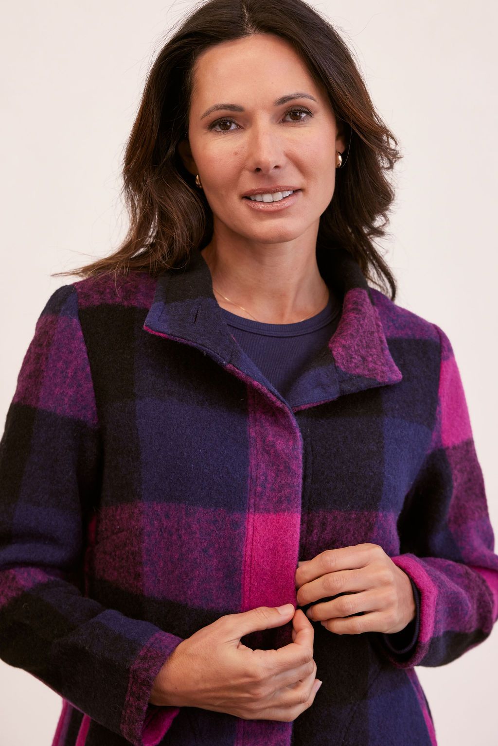 SEE SAW WOOL BLEND PLAID FUNNEL NECK COAT