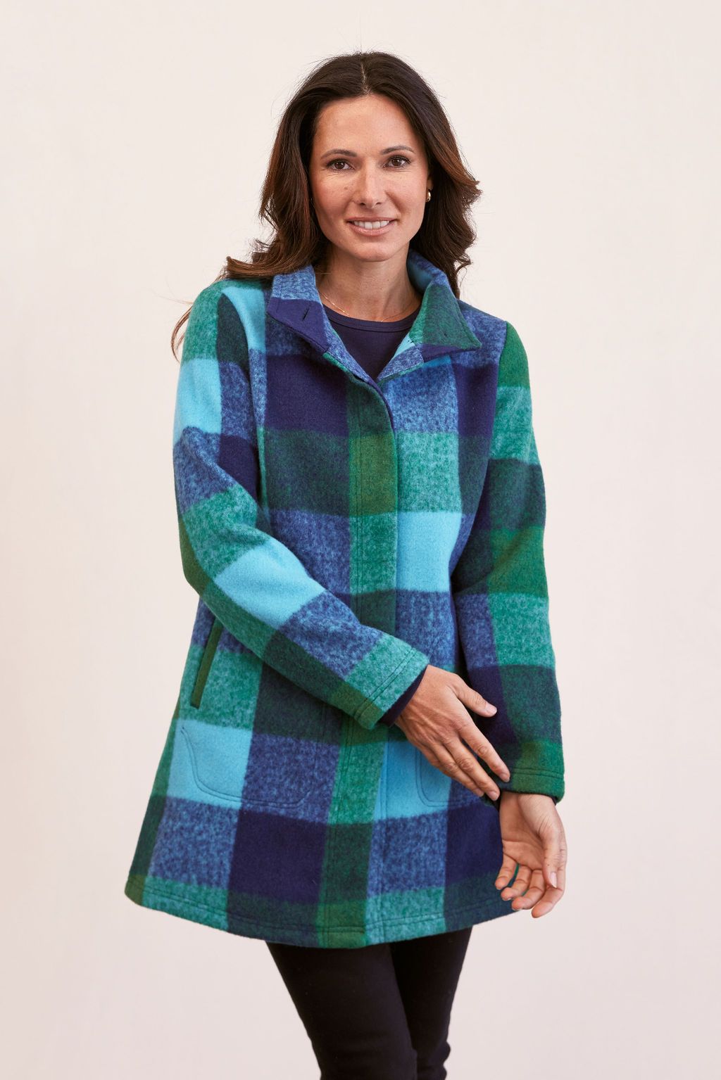 SEE SAW WOOL BLEND PLAID FUNNEL NECK COAT