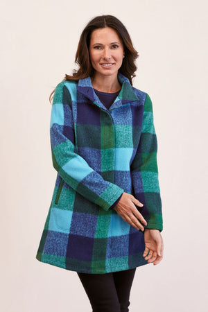 SEE SAW WOOL BLEND PLAID FUNNEL NECK COAT