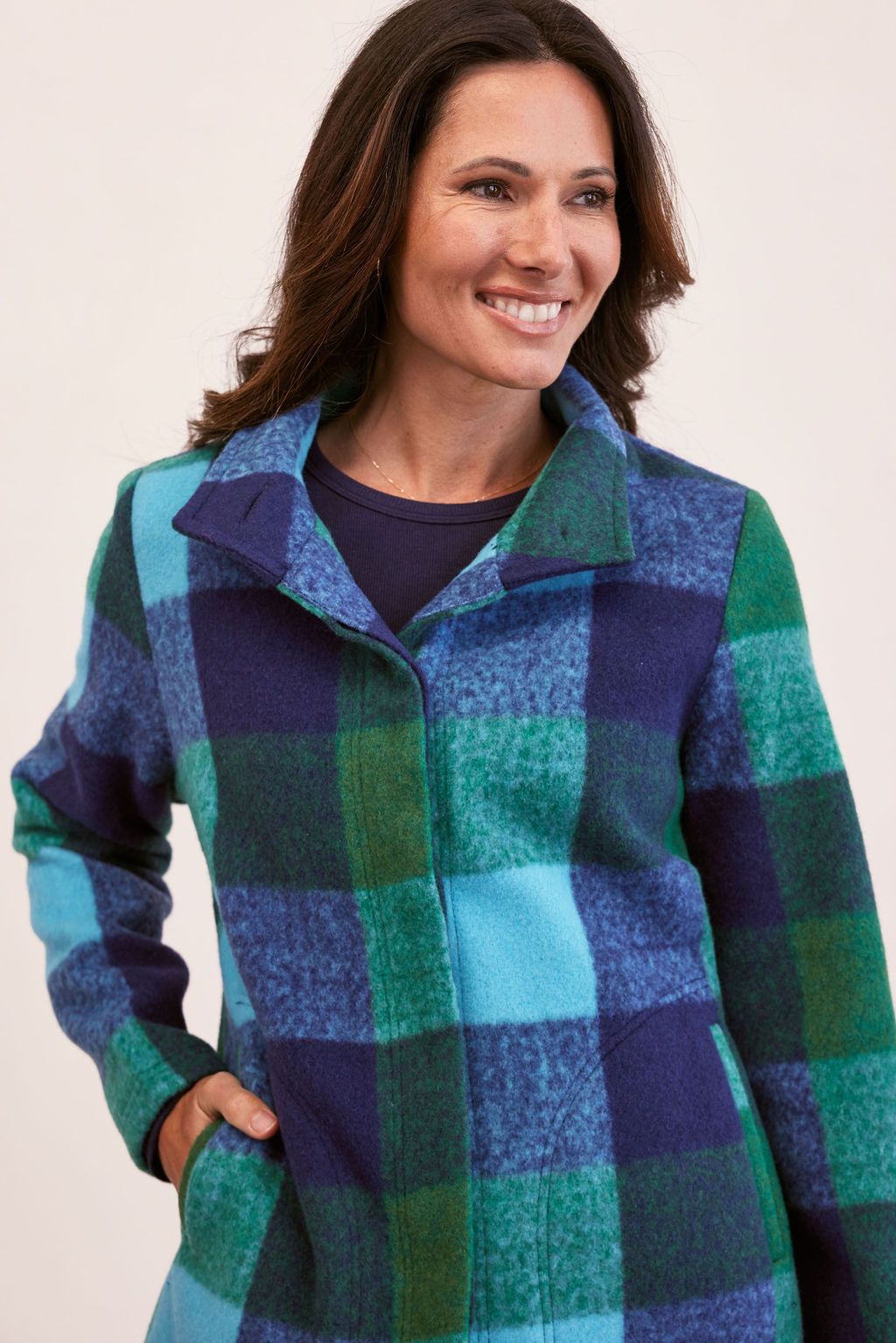 SEE SAW WOOL BLEND PLAID FUNNEL NECK COAT