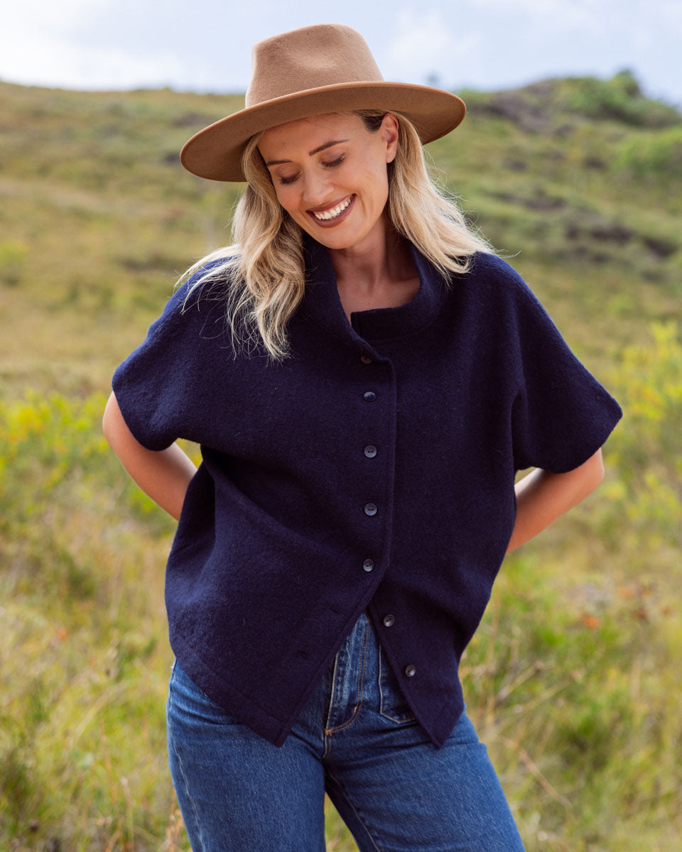 SEE SAW BOILED WOOL BUTTON THRU VEST