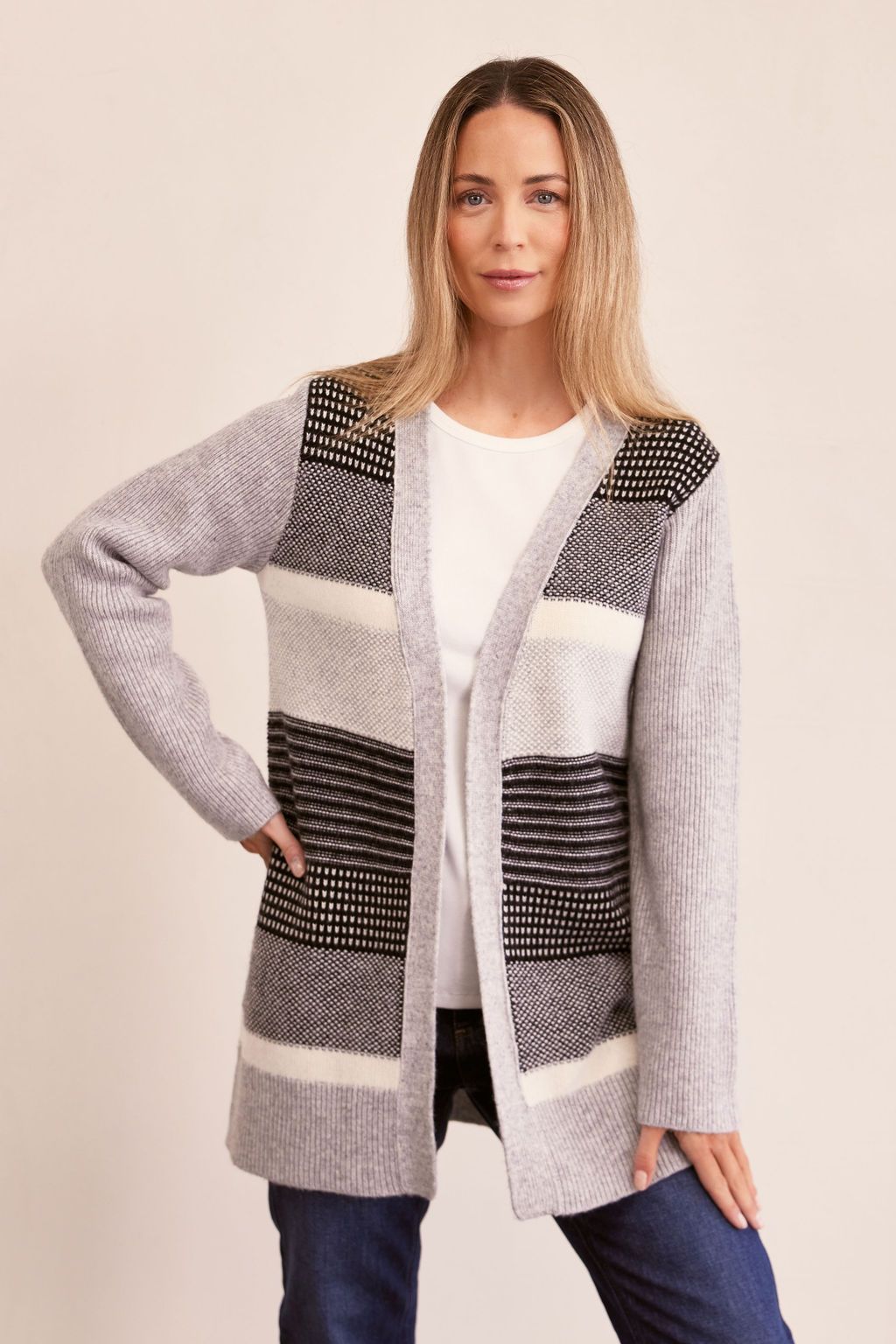 SEE SAW WOOL BLEND EDGE TO EDGE JACQUARD CARDIGAN