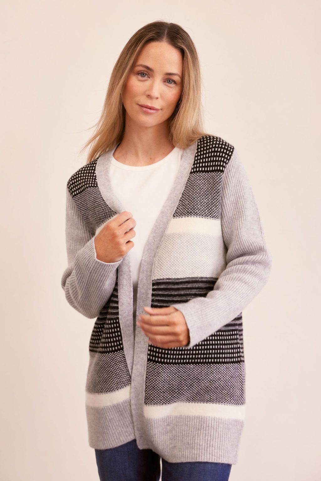 SEE SAW WOOL BLEND EDGE TO EDGE JACQUARD CARDIGAN