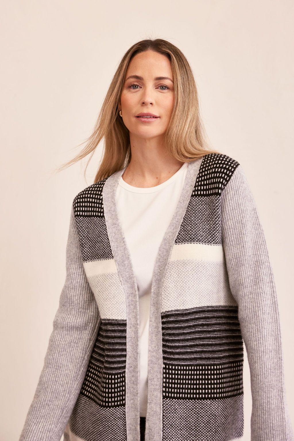 SEE SAW WOOL BLEND EDGE TO EDGE JACQUARD CARDIGAN
